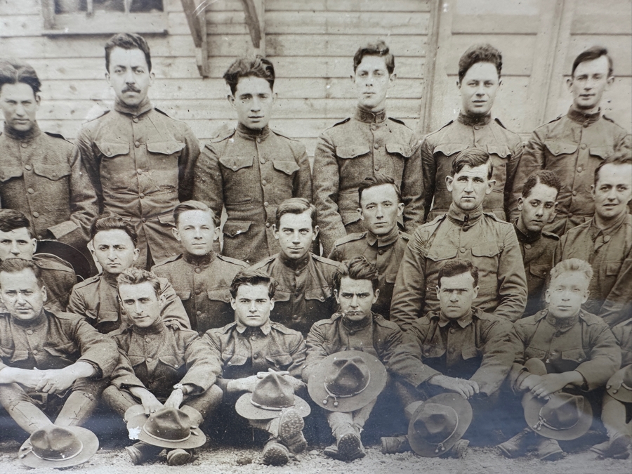 Just Added - Original World War I (WW1) Panoramic Portrait Of The United States Army Company D, 302nd Engineers 58' X 9' With Honorable Discharge Papers for Private First Class George Freeman And Photocopied Pictures of Various Bridges The Unit Built [Photo 9]