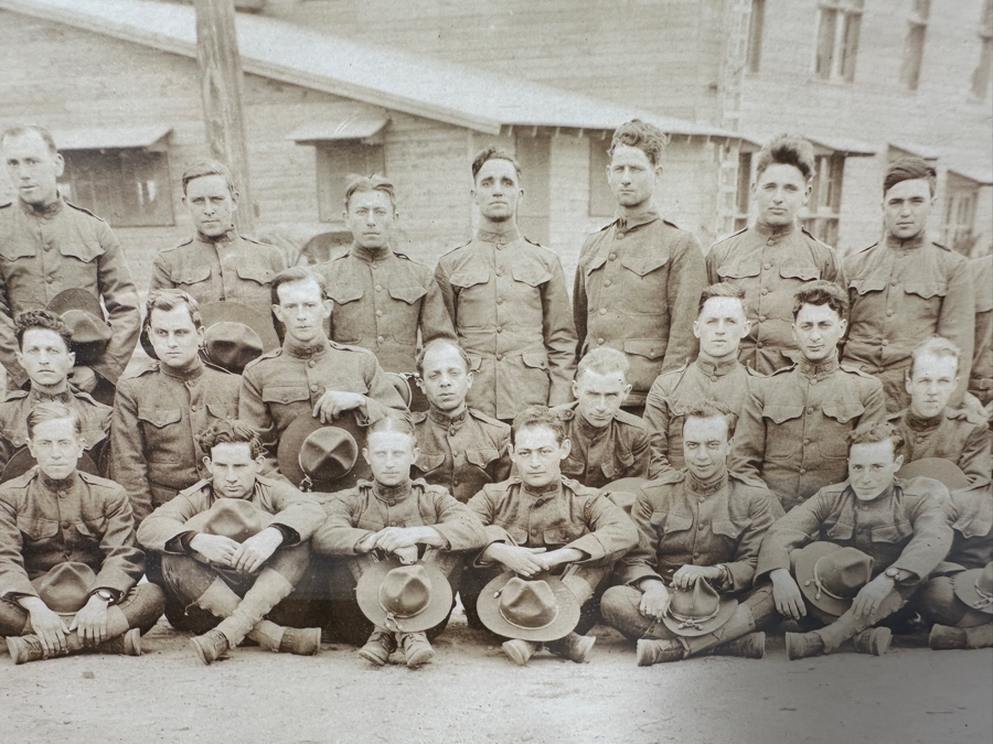 Just Added - Original World War I (WW1) Panoramic Portrait Of The United States Army Company D, 302nd Engineers 58' X 9' With Honorable Discharge Papers for Private First Class George Freeman And Photocopied Pictures of Various Bridges The Unit Built [Photo 17]