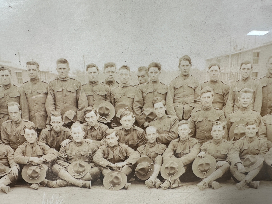 Just Added - Original World War I (WW1) Panoramic Portrait Of The United States Army Company D, 302nd Engineers 58' X 9' With Honorable Discharge Papers for Private First Class George Freeman And Photocopied Pictures of Various Bridges The Unit Built [Photo 20]