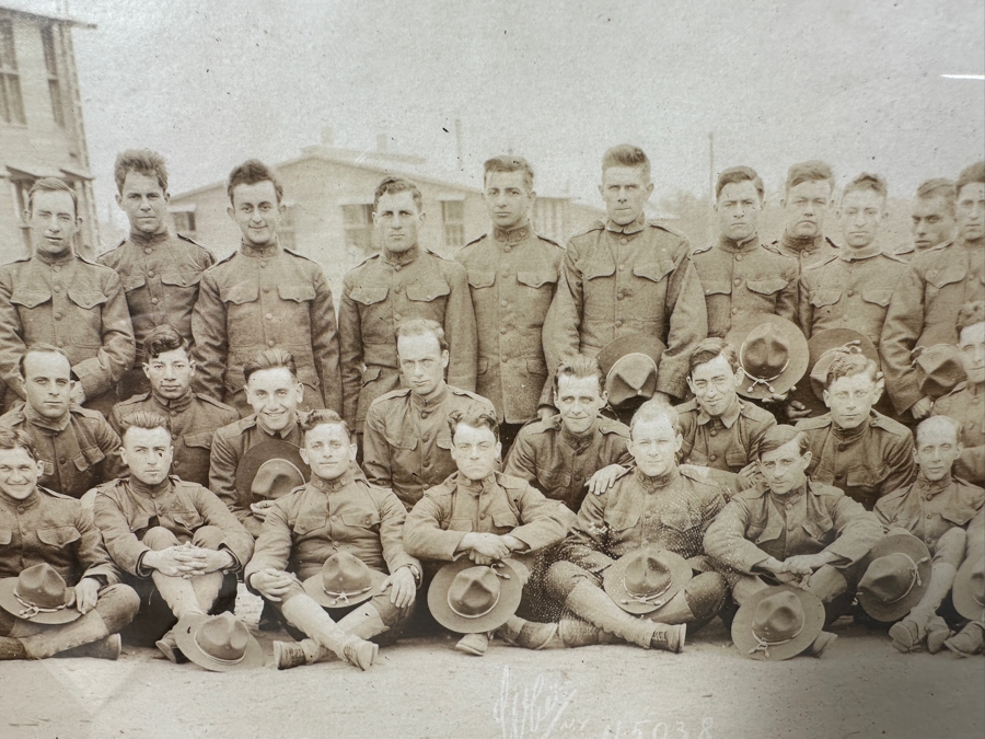 Just Added - Original World War I (WW1) Panoramic Portrait Of The United States Army Company D, 302nd Engineers 58' X 9' With Honorable Discharge Papers for Private First Class George Freeman And Photocopied Pictures of Various Bridges The Unit Built [Photo 19]