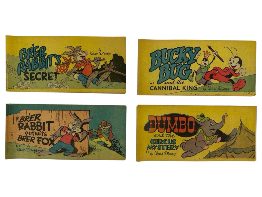(4) Vintage 1947 Walt Disney (2) Br'er Rabbit, (1) Bucky Bug & (1) Dumbo Mini-Album Comic Books From Cheerios Cereal Box