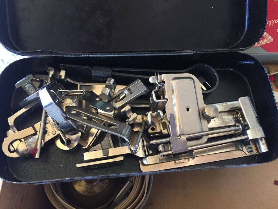 Vintage Pfaff 130 Industrial Sewing Machine and Cabinet With Built In Chair and Sewing Supplies [Photo 36]