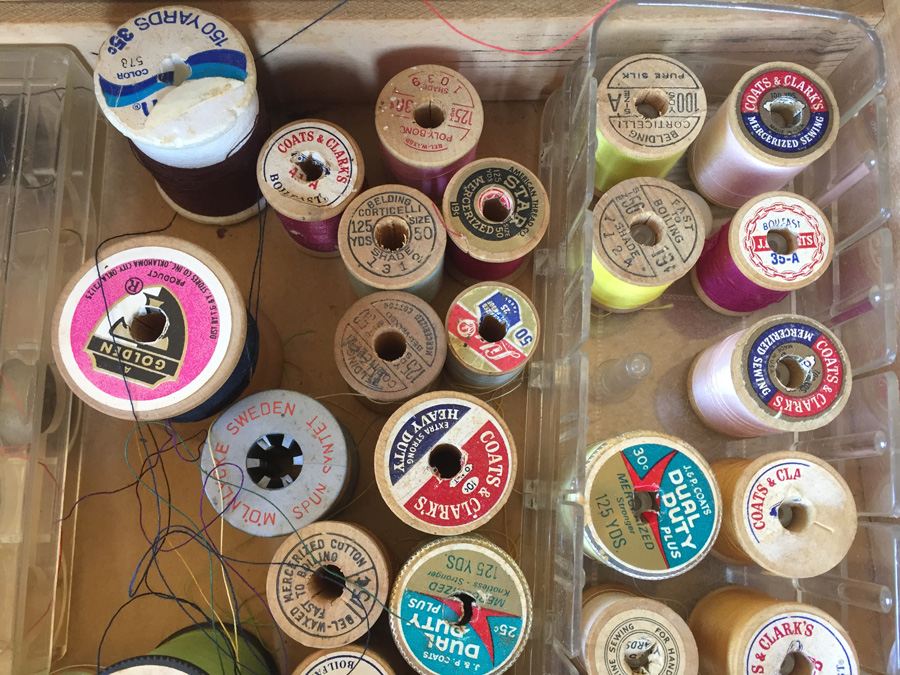 Vintage Pfaff 130 Industrial Sewing Machine and Cabinet With Built In Chair and Sewing Supplies [Photo 24]