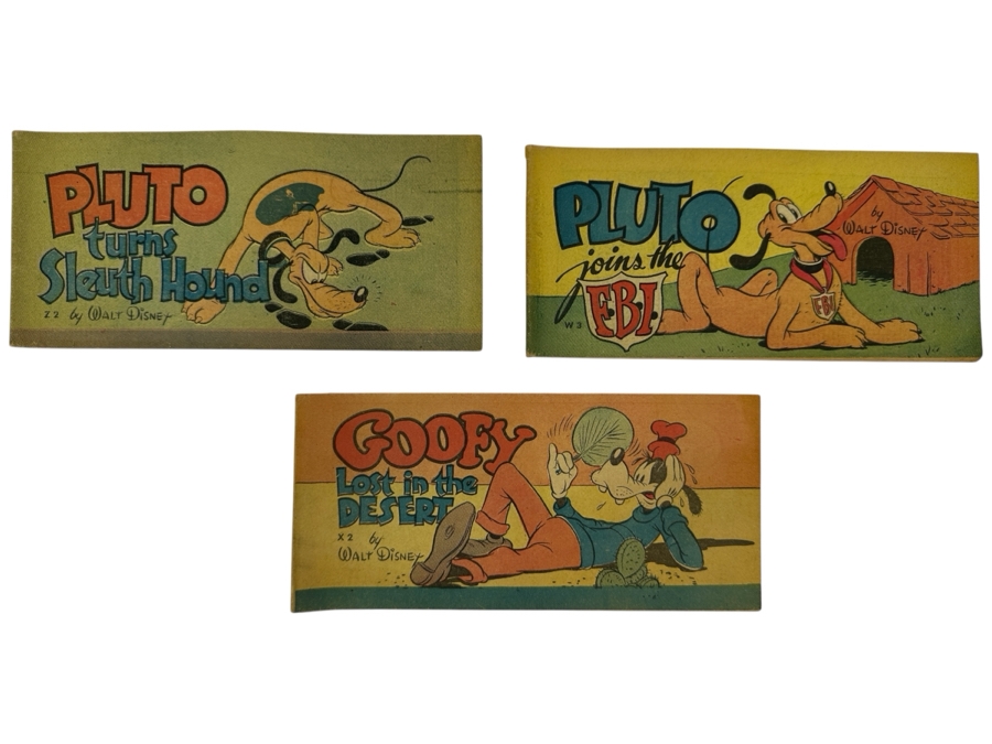 (3) Vintage 1947 Walt Disney (2) Pluto & (1) Goofy Mini-Album Comic Books From Cheerios Cereal Box