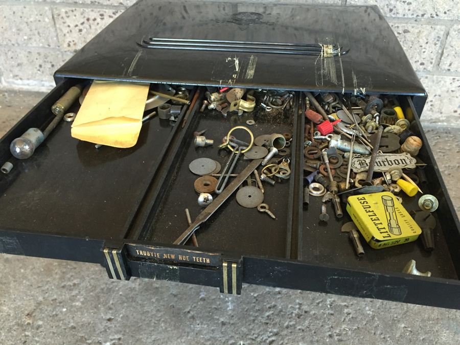 Vintage Black Plastic Dental Cabinet Loaded With Random Nuts, Bolts, and Some Dental Equipment [Photo 9]