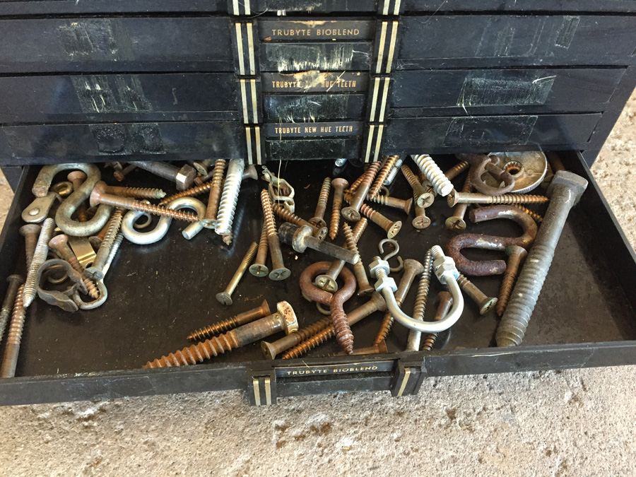 Vintage Black Plastic Dental Cabinet Loaded With Random Nuts, Bolts, and Some Dental Equipment [Photo 17]