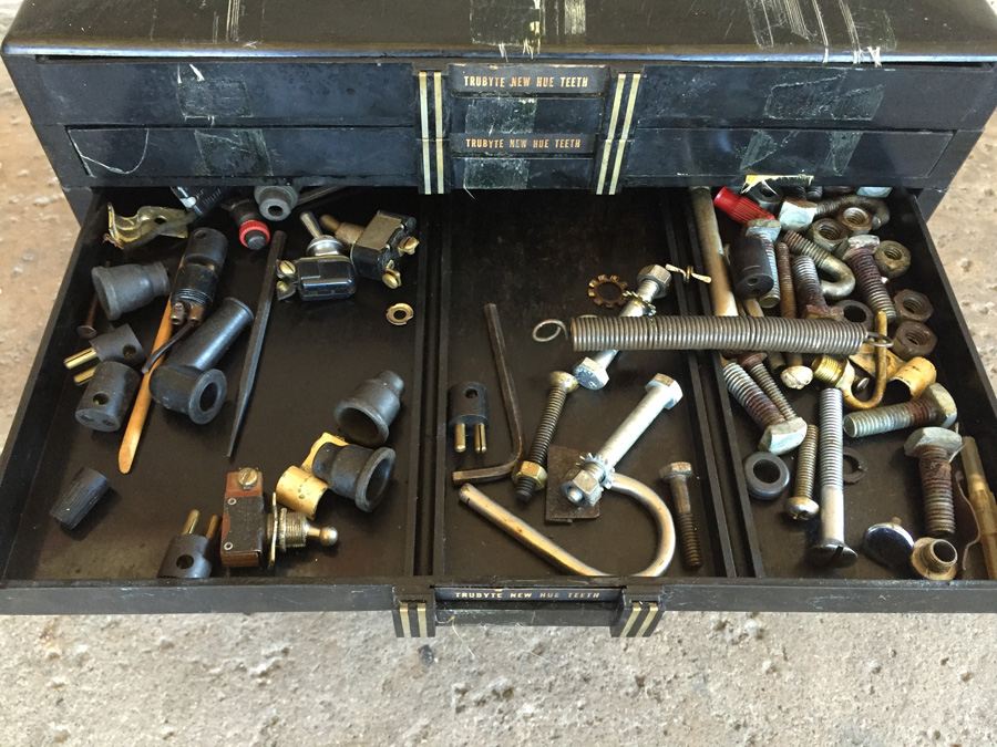 Vintage Black Plastic Dental Cabinet Loaded With Random Nuts, Bolts, and Some Dental Equipment [Photo 12]