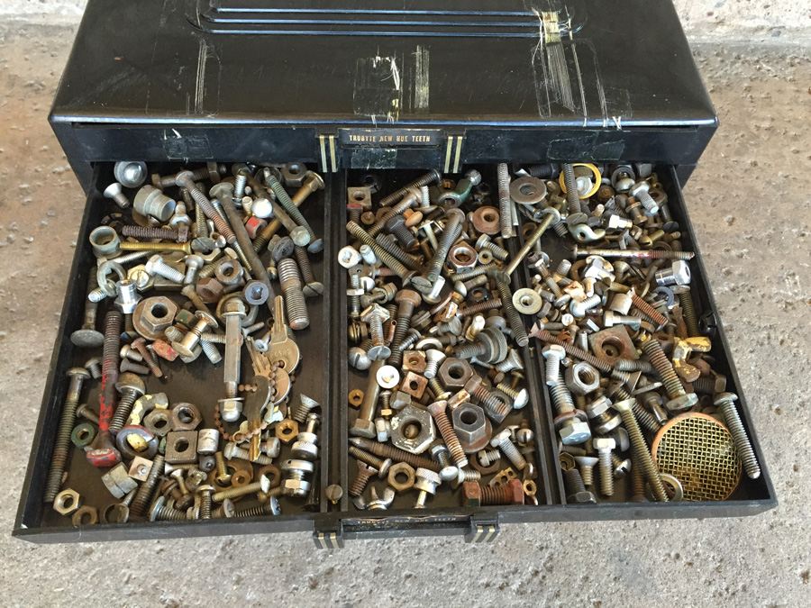 Vintage Black Plastic Dental Cabinet Loaded With Random Nuts, Bolts, and Some Dental Equipment [Photo 11]