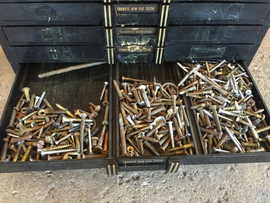 Vintage Black Plastic Dental Cabinet Loaded With Random Nuts, Bolts, and Some Dental Equipment [Photo 16]