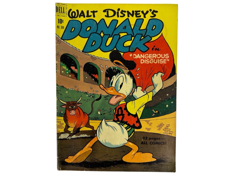 Dell Comics Four Color #308 Walt Disney's Donald Duck In Dangerous Disguise Vintage 1951 10 Cent Comic Book Valued Ungraded: $32, 6.0: $67, 8.0: $249