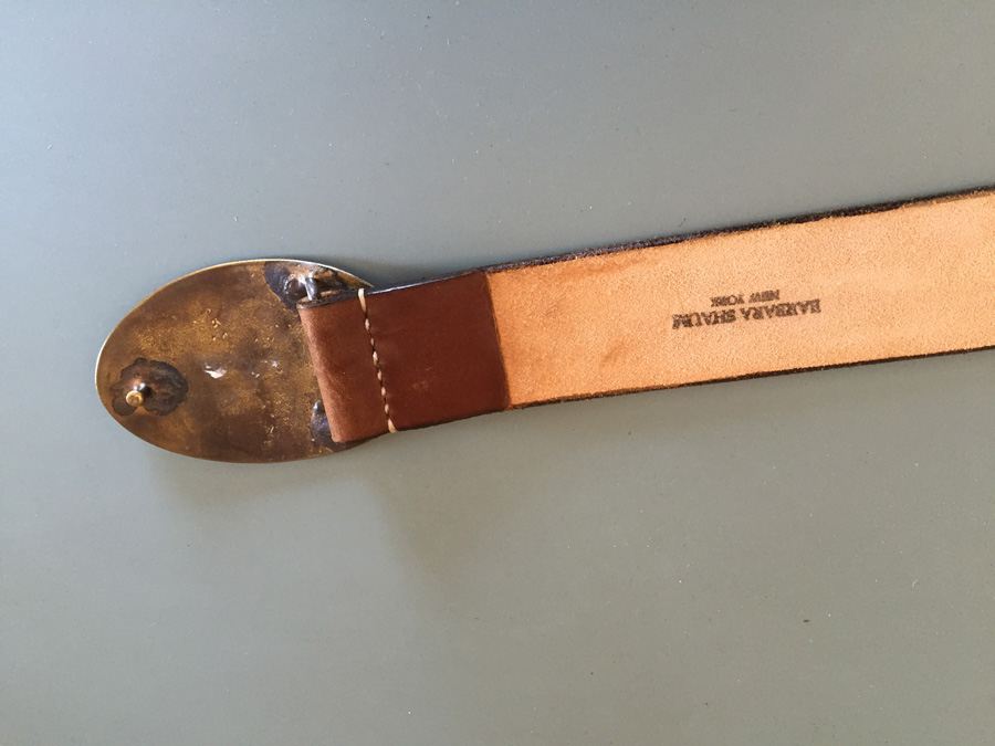 Brass Peace Belt Buckle with Leather Belt by Barbara Shaum New York [Photo 3]