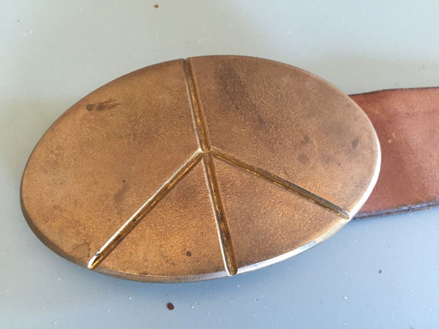 Brass Peace Belt Buckle with Leather Belt by Barbara Shaum New York [Photo 1]
