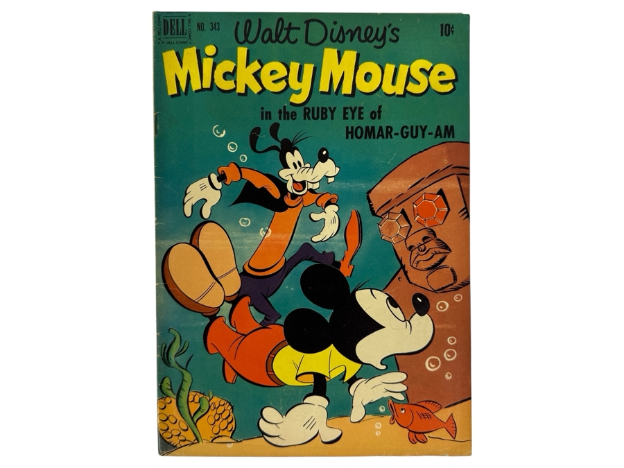 Dell Comics Four Color #343 Walt Disney's Mickey Mouse In The Ruby Eye Of Homar-Guy-Am Vintage 1951 10 Cent Comic Book