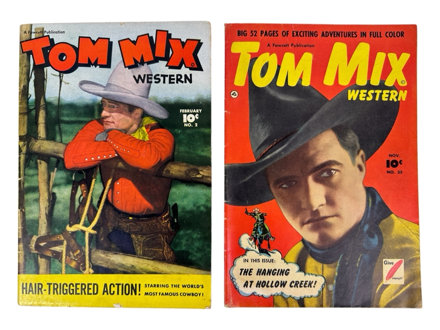 Fawcett Publication Tom Mix Western 1948 #2 & 1950 #35 10 Cent Comic Books