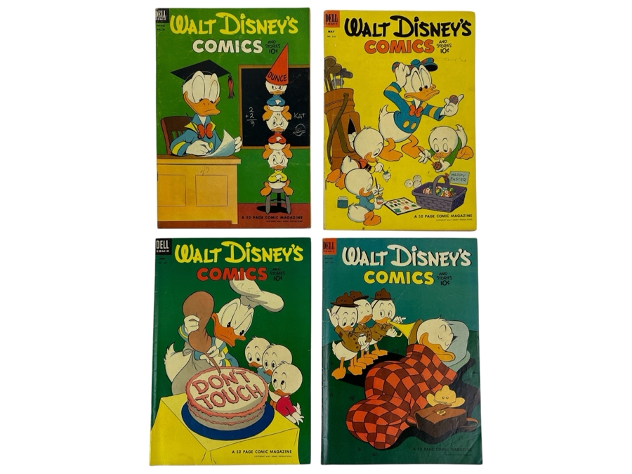 (4) Dell Comics Walt Disney's Comics And Stories #150, #152, #153 & #155 Vintage 1953 10 Cent Comic Books Valued Ungraded: $54, 6.0: $171, 8.0: $537