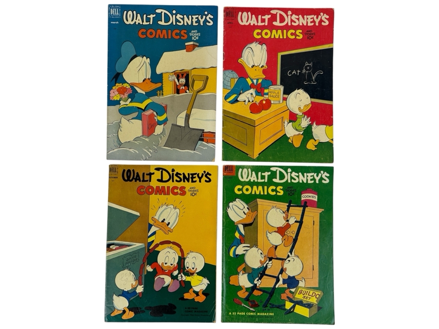 (4) Dell Comics Walt Disney's Comics And Stories #138, #139, #145 & #147 Vintage 1952 10 Cent Comic Books