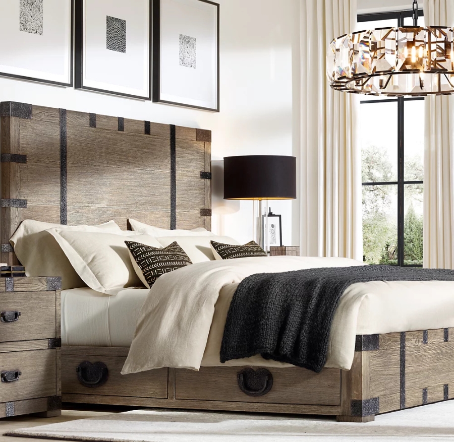 Just Added - Restoration Hardware Heirloom Silver-Chest King Storage Bed