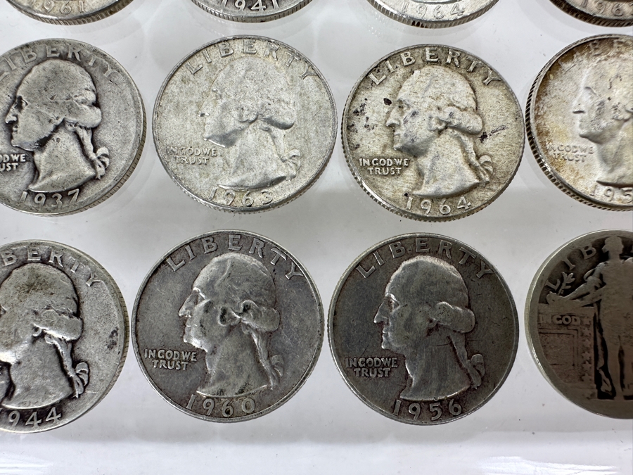 (20) Vintage Silver Quarters: (1) Barber Silver Quarter, (1) Standing Liberty Silver Quarter & (18) Washington Silver Quarters [Photo 4]