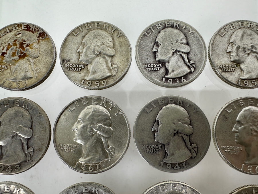 (20) Vintage Silver Quarters: (1) Barber Silver Quarter, (1) Standing Liberty Silver Quarter & (18) Washington Silver Quarters [Photo 6]