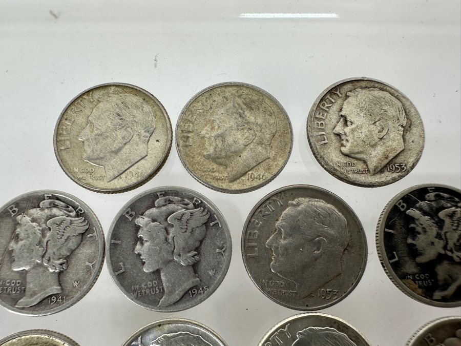 (27) Vintage Silver Dimes: (12) Mercury Head Silver Dimes, (15) Roosevelt Silver Dimes [Photo 2]