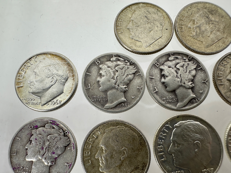 (27) Vintage Silver Dimes: (12) Mercury Head Silver Dimes, (15) Roosevelt Silver Dimes [Photo 3]