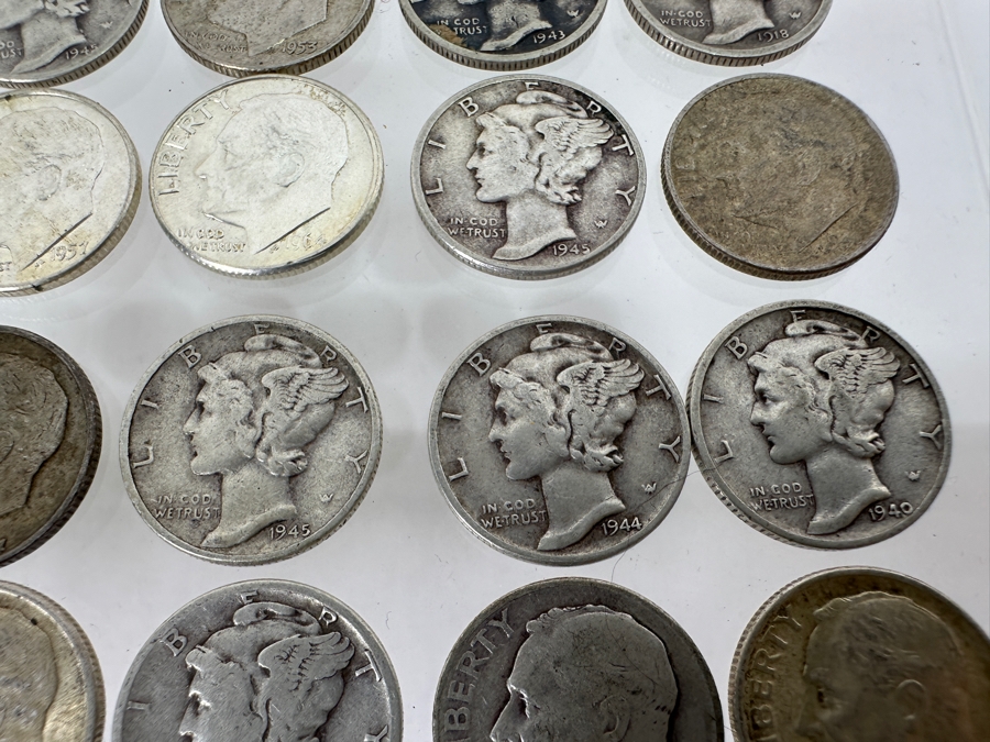 (27) Vintage Silver Dimes: (12) Mercury Head Silver Dimes, (15) Roosevelt Silver Dimes [Photo 8]