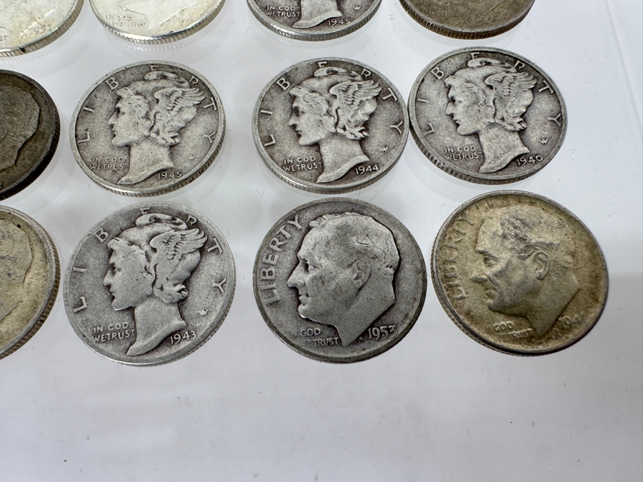 (27) Vintage Silver Dimes: (12) Mercury Head Silver Dimes, (15) Roosevelt Silver Dimes [Photo 9]