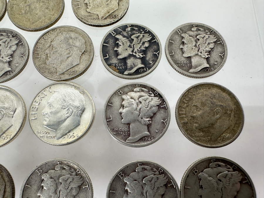 (27) Vintage Silver Dimes: (12) Mercury Head Silver Dimes, (15) Roosevelt Silver Dimes [Photo 5]