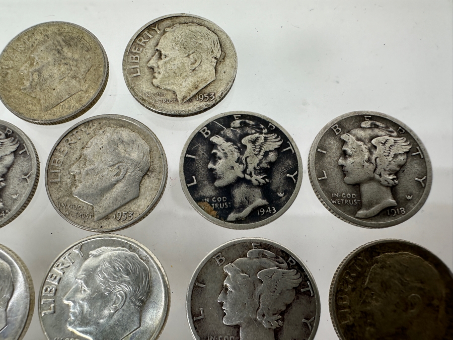 (27) Vintage Silver Dimes: (12) Mercury Head Silver Dimes, (15) Roosevelt Silver Dimes [Photo 4]