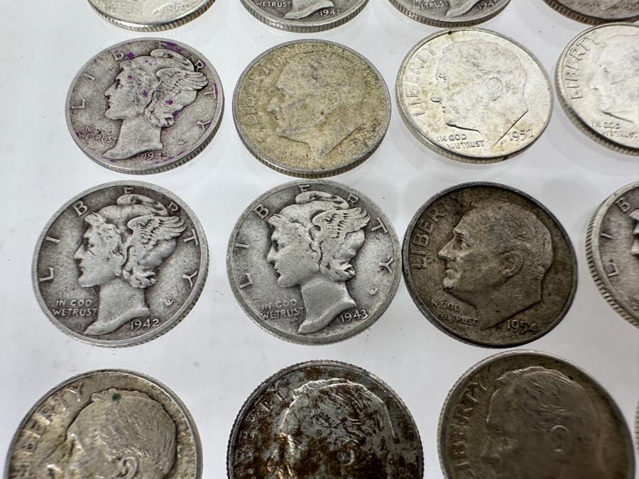 (27) Vintage Silver Dimes: (12) Mercury Head Silver Dimes, (15) Roosevelt Silver Dimes [Photo 7]