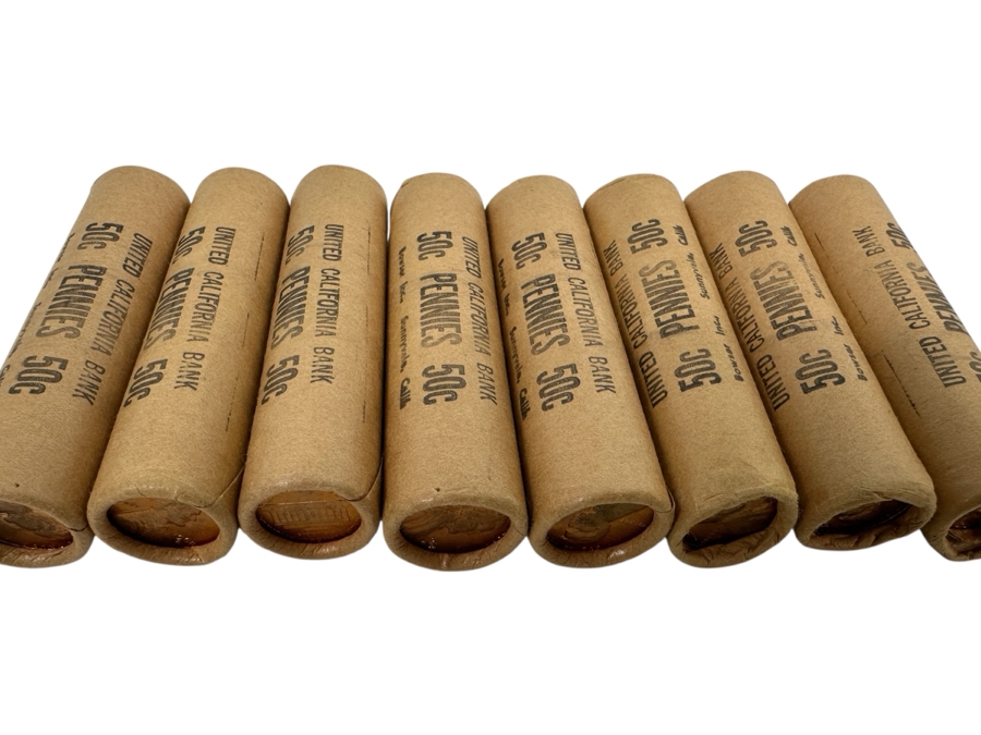 (8) Uncirculated Rolls Of 1968 S Lincoln Pennies From The United California Bank