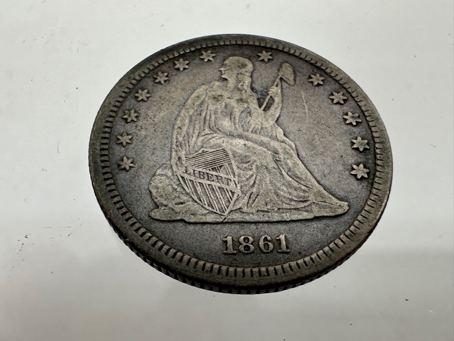 Antique 1861 Seated Liberty Silver Quarter [Photo 2]