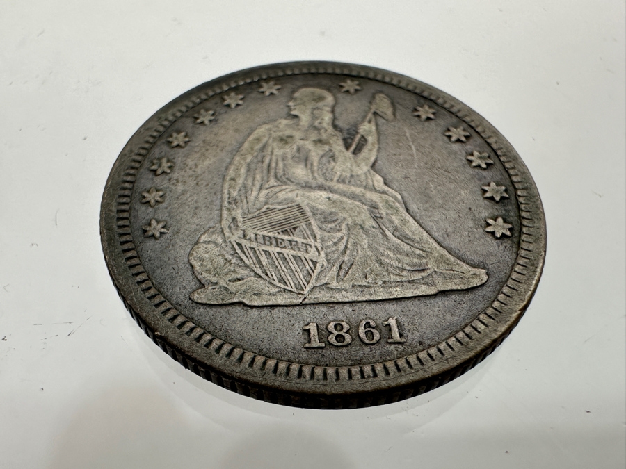 Antique 1861 Seated Liberty Silver Quarter [Photo 3]