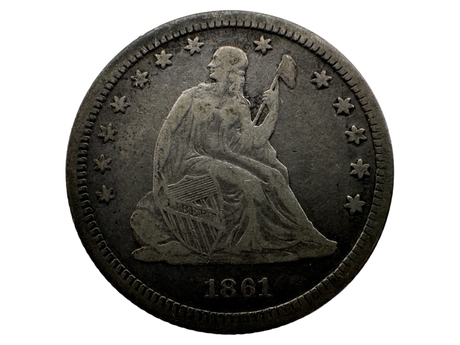 Antique 1861 Seated Liberty Silver Quarter