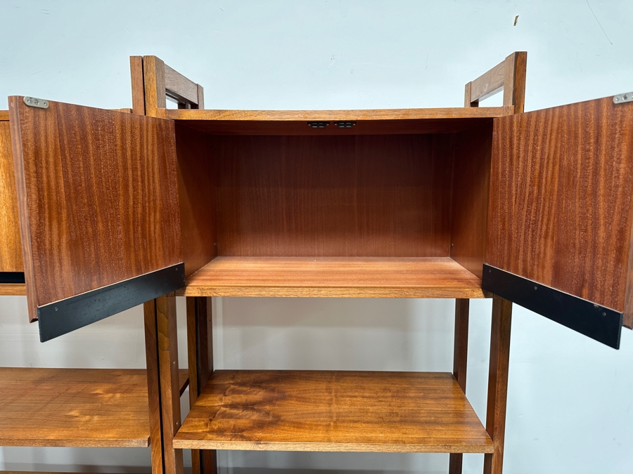 Pair Of Mid-Century Modern Walnut Modular Shelving Bookcases Bookshelves Cabinets With 3-Drawers Made In Yugoslavia 58.5'W X 16'D X 74.5'H [Photo 3]