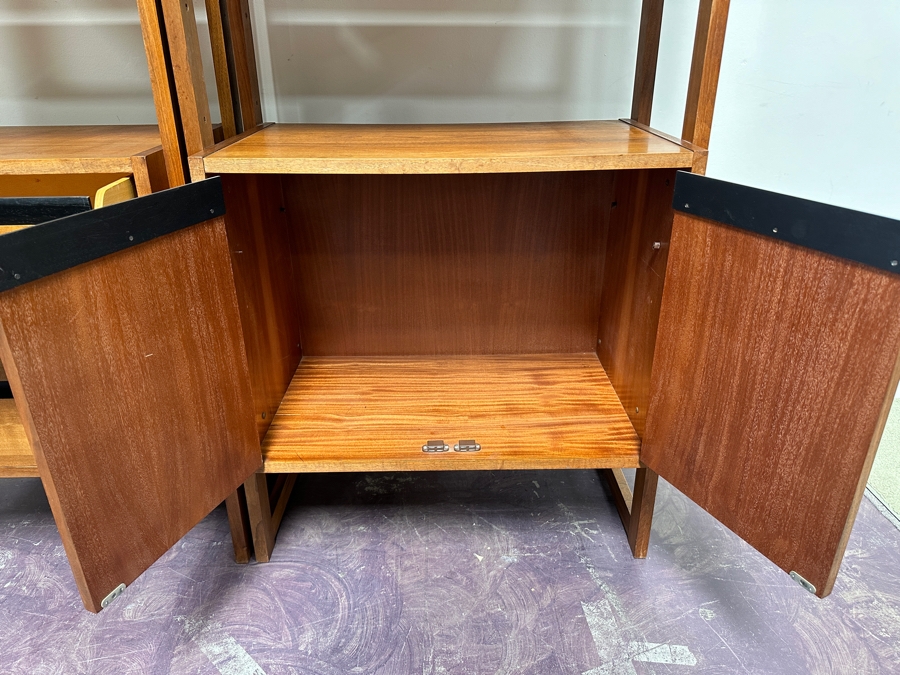 Pair Of Mid-Century Modern Walnut Modular Shelving Bookcases Bookshelves Cabinets With 3-Drawers Made In Yugoslavia 58.5'W X 16'D X 74.5'H [Photo 5]