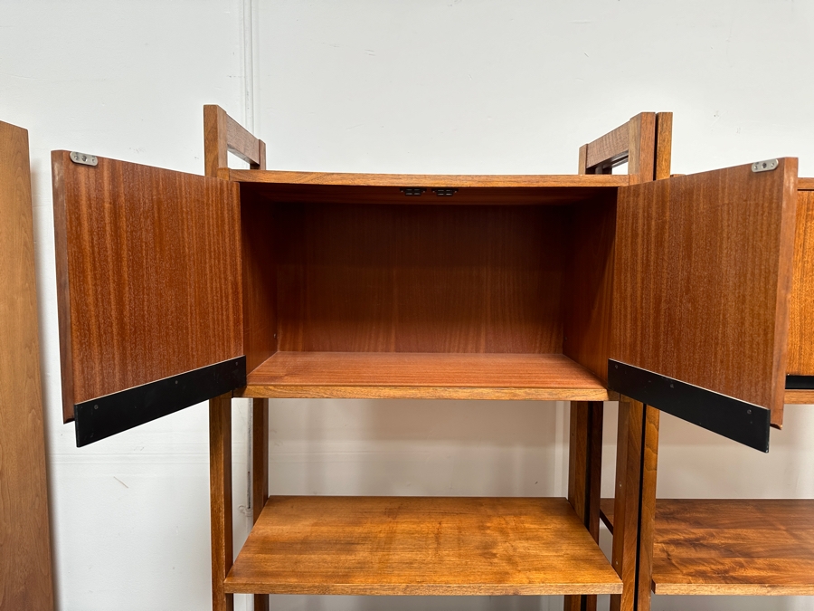 Pair Of Mid-Century Modern Walnut Modular Shelving Bookcases Bookshelves Cabinets With 3-Drawers Made In Yugoslavia 58.5'W X 16'D X 74.5'H [Photo 4]