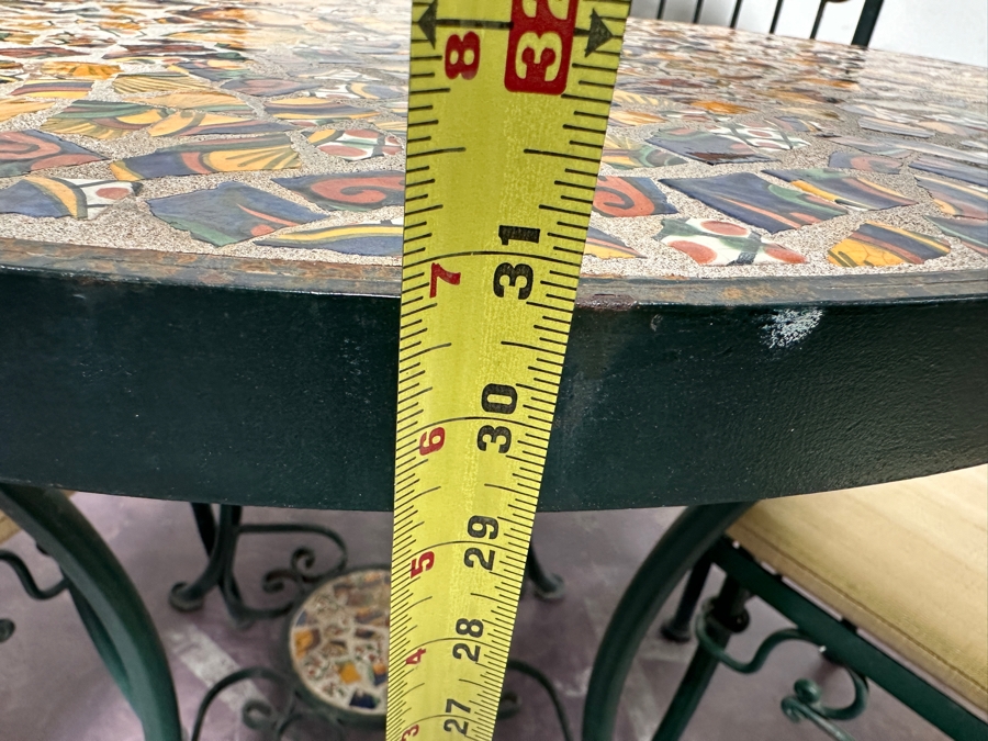 Stunning Wrought Iron Mosaic Tile Bistro Set With A 32' Round Table And Four Chairs [Photo 8]