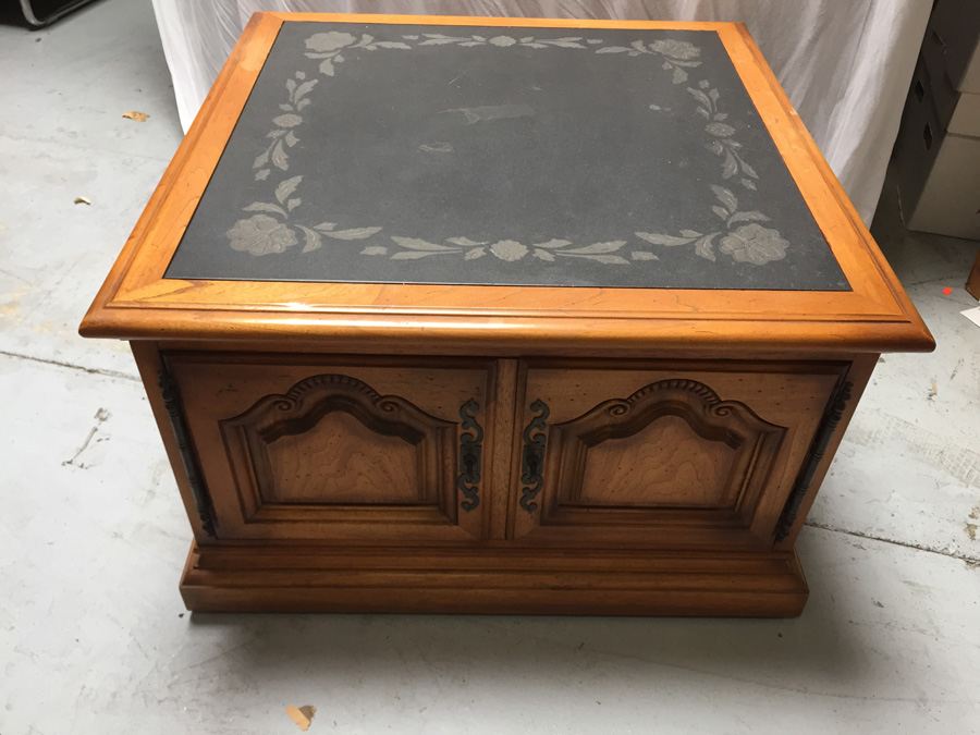 French In The Country Manner by Drexel Cabinet With Slate Top On Casters [Photo 4]