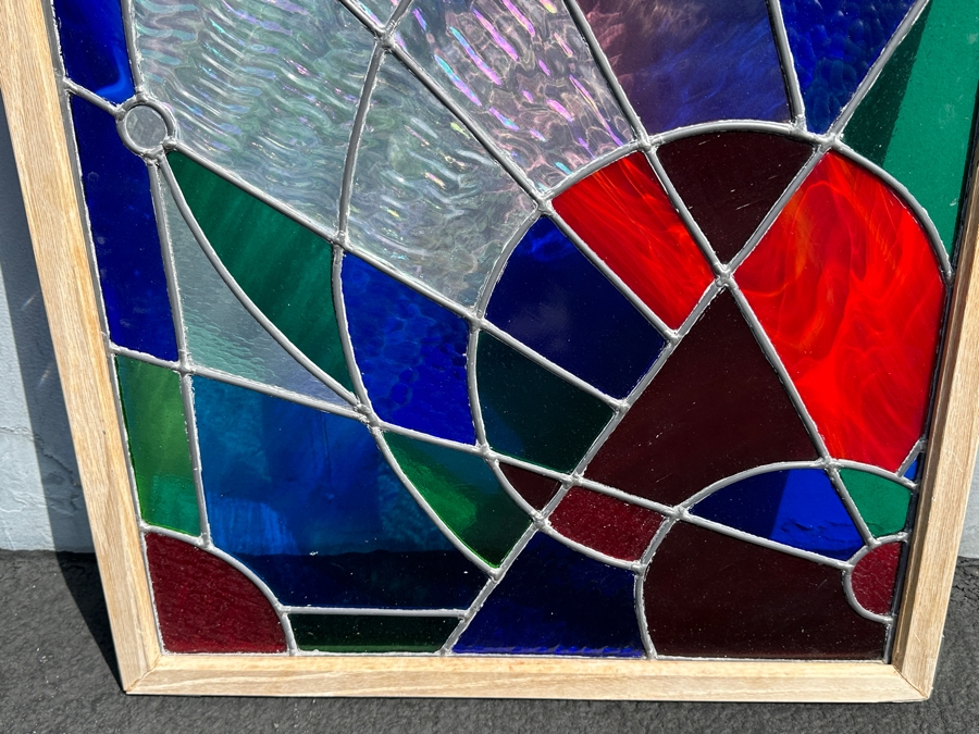 Modernist Stained Glass Window With Wooden Frame 20 X 26 [Photo 2]