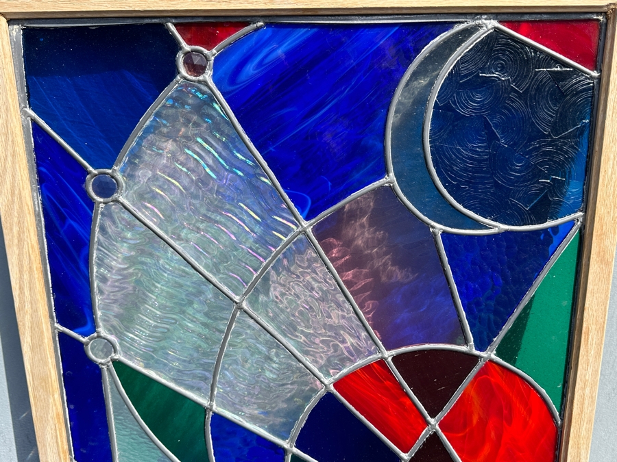 Modernist Stained Glass Window With Wooden Frame 20 X 26 [Photo 3]