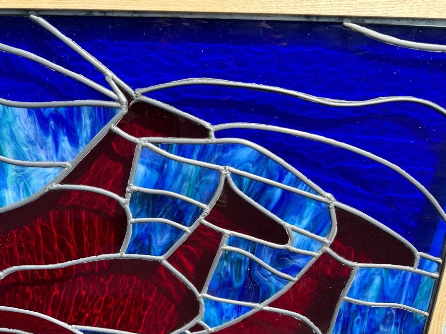 Stained Glass Window With Wooden Frame 31.5 X 27.5 [Photo 3]