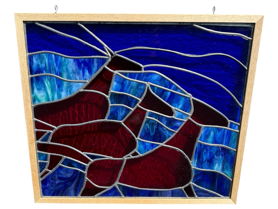 Stained Glass Window With Wooden Frame 31.5 X 27.5