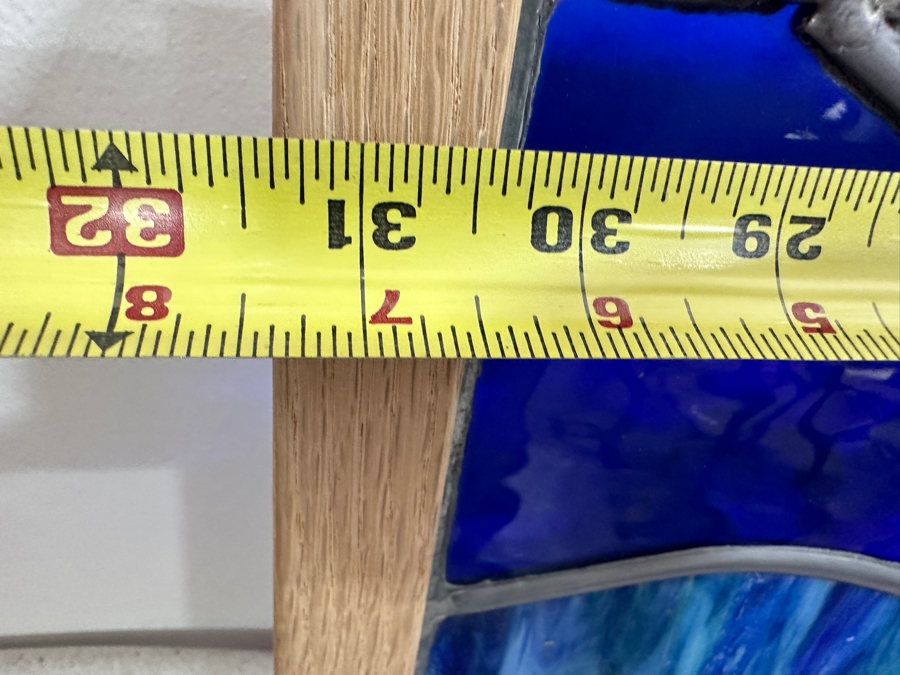 Stained Glass Window With Wooden Frame 31.5 X 27.5 [Photo 4]