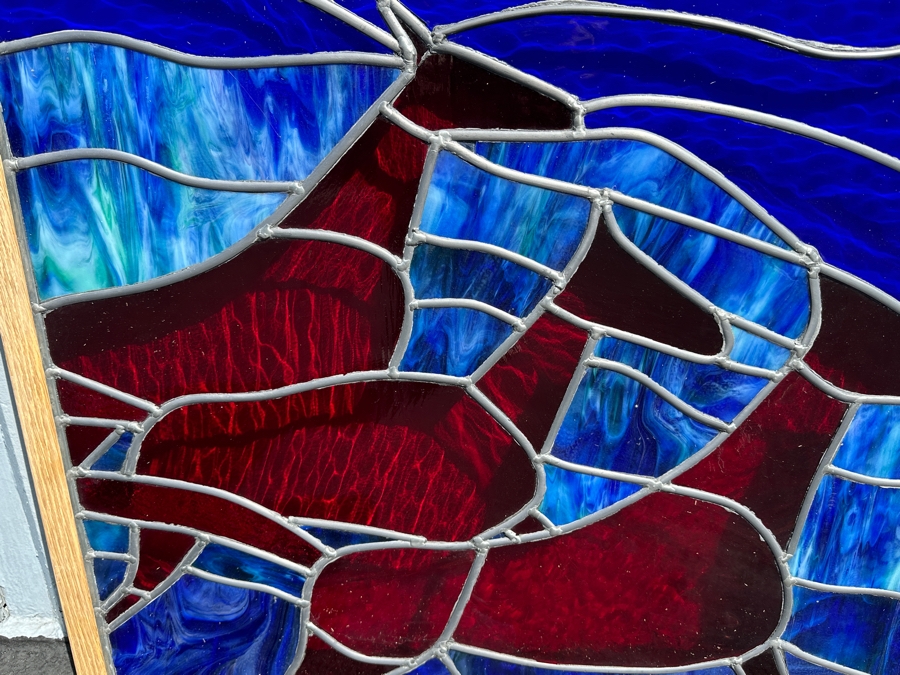 Stained Glass Window With Wooden Frame 31.5 X 27.5 [Photo 2]