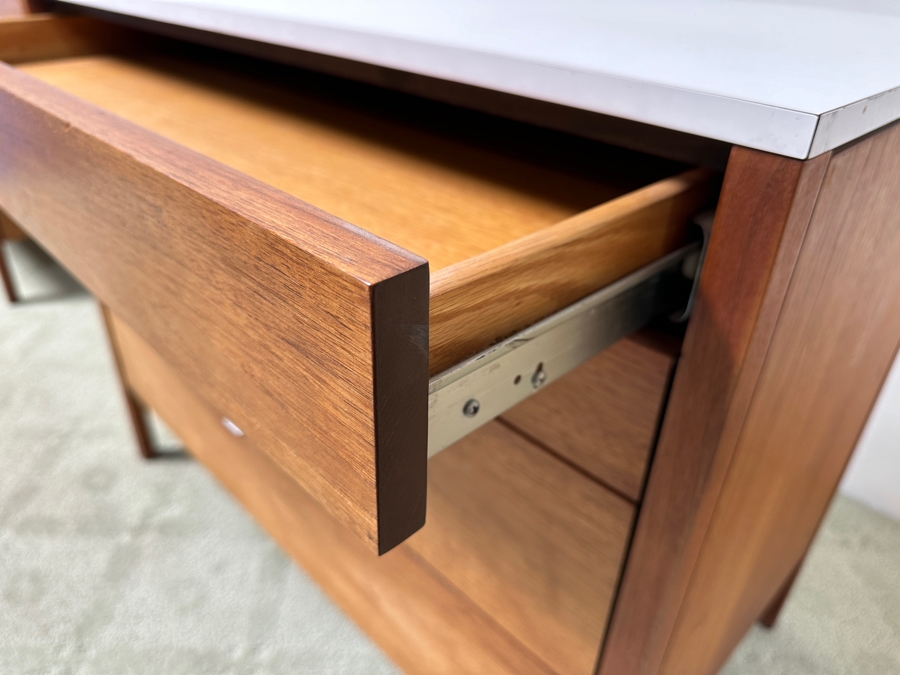 Florence Knoll Three-Piece Walnut Dresser And Vanity Set With Floating Desk - Period 1950's Mid-Century Modern Piece (Pair Of Dressers Can Be Separated) Each Dresser Is 36'W And Desk Is 28'W X 20'D X 29'H [Photo 8]