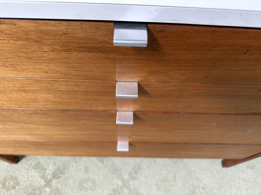 Florence Knoll Three-Piece Walnut Dresser And Vanity Set With Floating Desk - Period 1950's Mid-Century Modern Piece (Pair Of Dressers Can Be Separated) Each Dresser Is 36'W And Desk Is 28'W X 20'D X 29'H [Photo 19]