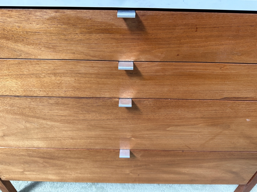 Florence Knoll Three-Piece Walnut Dresser And Vanity Set With Floating Desk - Period 1950's Mid-Century Modern Piece (Pair Of Dressers Can Be Separated) Each Dresser Is 36'W And Desk Is 28'W X 20'D X 29'H [Photo 20]