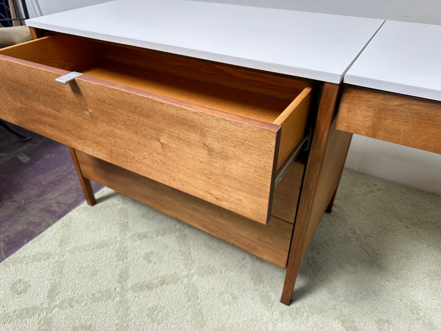 Florence Knoll Three-Piece Walnut Dresser And Vanity Set With Floating Desk - Period 1950's Mid-Century Modern Piece (Pair Of Dressers Can Be Separated) Each Dresser Is 36'W And Desk Is 28'W X 20'D X 29'H [Photo 11]