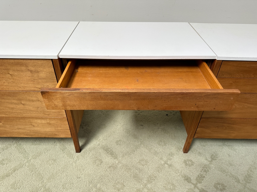Florence Knoll Three-Piece Walnut Dresser And Vanity Set With Floating Desk - Period 1950's Mid-Century Modern Piece (Pair Of Dressers Can Be Separated) Each Dresser Is 36'W And Desk Is 28'W X 20'D X 29'H [Photo 10]